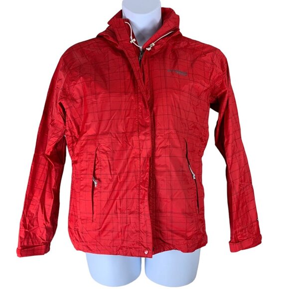 Columbia Size Large Raincoat Red Zip Up Hooded Breathable Sides Pockets Jacket